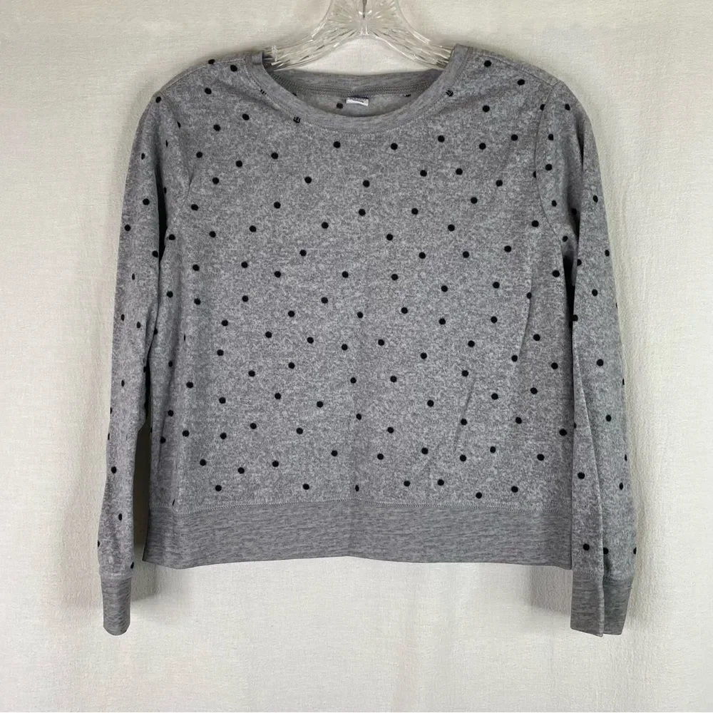 5/$25 Old Navy Gray Black Polka Dot Flame Resistant Micro Fleece Top XL 14-16
